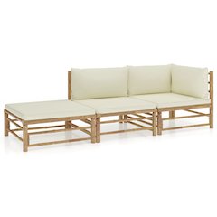 Garden Lounge Set Cream White Bamboo, Fabric (100% polyester)