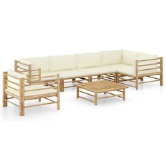 Garden Lounge Set Cream White, Natural Bamboo Bamboo, Polyester