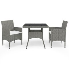 Dining Set Grey Poly Rattan Small Removable Covers Dining Set