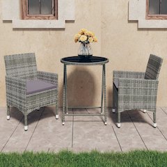 Bistro Set Grey Poly Rattan and Tempered Glass Small Foldable
