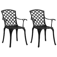 Garden Chair Set of 2 Black Cast Aluminum Standard Ergonomic