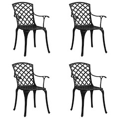 Garden Chair Set of 4 Black Cast Aluminum Standard Ergonomic