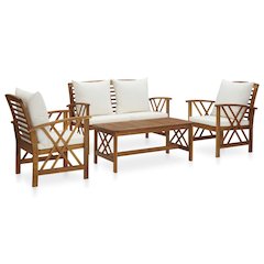 Garden Lounge Set Cream white Solid Acacia wood Medium Durable