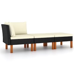 Garden Lounge Set Black and Cream White