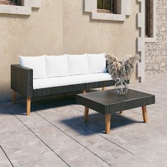 Garden Furniture Set Black PE rattan Medium Durable