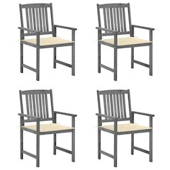 Garden Chair Set of 4 Grey Solid Acacia wood Standard Durable
