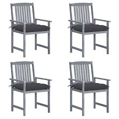 Garden Chair Set of 4 Grey Solid acacia wood, 100% polyester