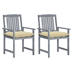 Patio Chair Set of 2 Gray Solid Acacia Wood Medium Durable