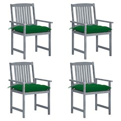 Patio Chair Set of 4 Gray Solid acacia wood, 100% polyester