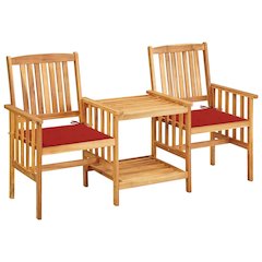 Bistro Set Natural Wood Color, Red Solid Acacia Wood, 100% Polyester