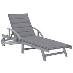 Sunlounger Grey Solid Acacia wood Large Adjustable Armrests