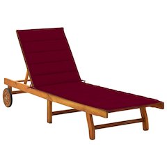 Sunlounger Wine Red Cushion, Natural Wood