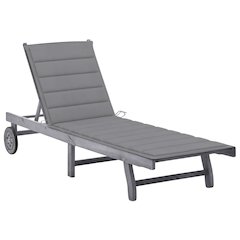 Sunlounger Grey Solid Acacia wood, Polyester 78.7 in long