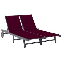 Sunlounger Grey Solid Acacia wood Double Adjustable Armrests