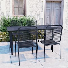 Garden Dining Set Black Powder-coated steel, glass, cotton rope