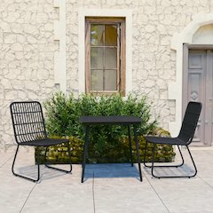 Dining Set Black Poly rattan, powder-coated steel, glass 31.5 in