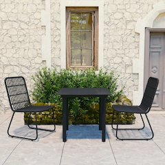Dining Set Black Poly rattan, powder-coated steel, tempered glass