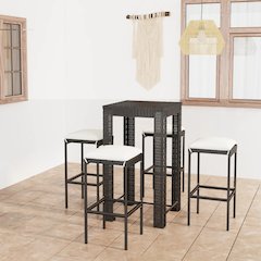 Garden Bar Set Black PE rattan, powder-coated steel, polyester