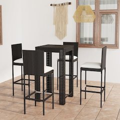 Garden Bar Set Black PE rattan, powder-coated steel, polyester