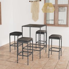 Garden Bar Set Grey PE Rattan, Powder-Coated Steel, Tempered Glass