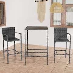 Garden Bar Set Grey PE rattan, powder-coated steel, tempered glass