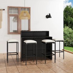 Garden Bar Set Black PE rattan Medium Removable Covers