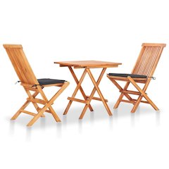Bistro Set Anthracite Solid Teak wood Medium Foldable