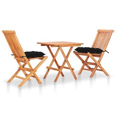 Bistro Set Set of 3 Natural Teak Solid Teak Wood and Polyester