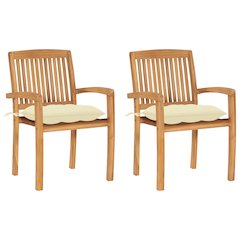 vidaXL Garden Chairs 2 pcs with Cream White Cushions Solid Teak Wood 3269