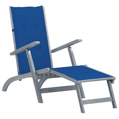 Patio Deck Chair Royal Blue Cushion Solid Acacia Wood, 100% Polyester