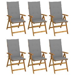 Garden Chair Set of 6 Natural acacia wood, Grey cushion