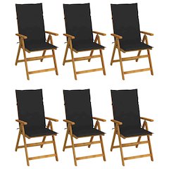 Garden Chair Set of 6 Wood, Black Solid Acacia Wood Medium