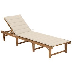 Sun Lounger Cream & Natural Wood Solid Acacia wood 78.7 in length
