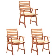 Outdoor Chair Set of 3 Natural wood Solid acacia wood Standard