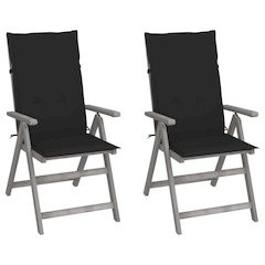 Garden Chair Set of 2 Grey Solid acacia wood Foldable