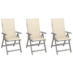 Garden Chair Set of 3 Grey with cream cushions