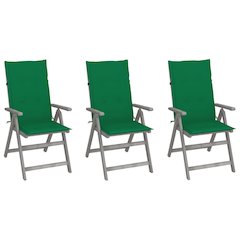 Garden Chair Set of 3 Grey Solid Acacia Wood Standard