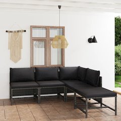 Garden Lounge Set Grey PE (polyethylene) rattan, powder-coated steel