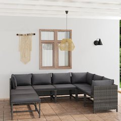 Garden Lounge Set Grey PE rattan, powder-coated steel Medium