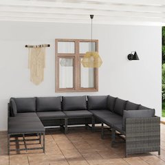 Garden Lounge Set Grey PE Rattan 9 Piece Set Modular