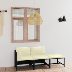 Garden Lounge Set Black, Cream White