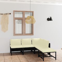 Garden Lounge Set Black, Cream white