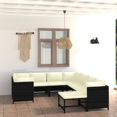 Garden Lounge Set Black, Cream White