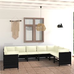 vidaXL 9 Piece Garden Lounge Set with Cushions Poly Rattan Black 9794