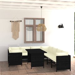 Garden Lounge Set Black, Cream White