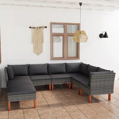 Garden Lounge Set Grey PE rattan Large Removable Covers