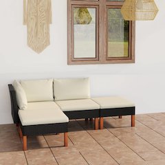 Garden Lounge Set Black PE Rattan Large Lightweight