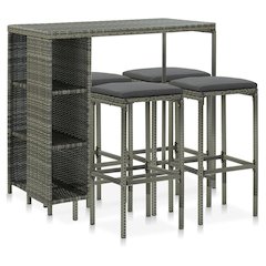 Garden Bar Set Grey Poly Rattan, Powder-Coated Steel Large