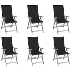 Garden Chair Set of 6 Grey Solid acacia wood Medium Foldable