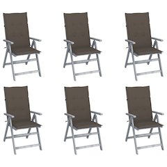 Garden Chair Set of 6 Grey, Taupe Solid Acacia wood, 100% Polyester